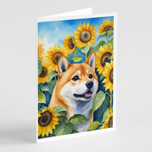 Load image into Gallery viewer, Shiba Inu in Sunflowers Greeting Cards - Blank Note Cards – 8-Pack of Artist-Designed Cards with Envelopes
