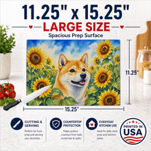Load image into Gallery viewer, Shiba Inu in Sunflowers Cutting Board Tempered Glass Kitchen Cutting Surface, Heat Resistant Chopping Board with Non-Slip Feet, Decorative Food Prep &amp; Serving