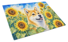 Load image into Gallery viewer, Shiba Inu in Sunflowers Cutting Board Tempered Glass Kitchen Cutting Surface, Heat Resistant Chopping Board with Non-Slip Feet, Decorative Food Prep &amp; Serving