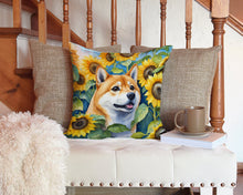 Load image into Gallery viewer, Shiba Inu in Sunflowers Throw Pillow - 14x14 Decorative Pillow – Art for Your Home &amp; Patio