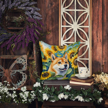Load image into Gallery viewer, Shiba Inu in Sunflowers Throw Pillow - 14x14 Decorative Pillow – Art for Your Home &amp; Patio