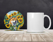 Load image into Gallery viewer, Shiba Inu in Sunflowers Large Sandstone Coasters Pack of 4