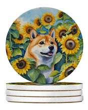 Load image into Gallery viewer, Shiba Inu in Sunflowers Large Sandstone Coasters Pack of 4