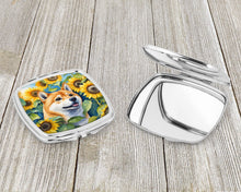 Load image into Gallery viewer, Shiba Inu in Sunflowers Compact Mirror – Stylish Purse Mirror with Artistic Covers