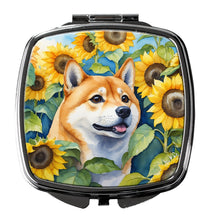 Load image into Gallery viewer, Shiba Inu in Sunflowers Compact Mirror – Stylish Purse Mirror with Artistic Covers