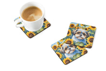 Load image into Gallery viewer, Shih Tzu in Sunflowers Coasters - Set of 4 Lightweight Foam, Absorbent Drink Coasters