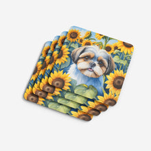 Load image into Gallery viewer, Shih Tzu in Sunflowers Coasters - Set of 4 Lightweight Foam, Absorbent Drink Coasters