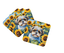Load image into Gallery viewer, Shih Tzu in Sunflowers Coasters - Set of 4 Lightweight Foam, Absorbent Drink Coasters