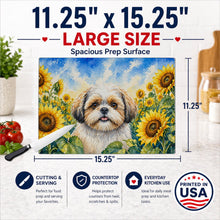 Load image into Gallery viewer, Shih Tzu in Sunflowers Cutting Board Tempered Glass Kitchen Cutting Surface, Heat Resistant Chopping Board with Non-Slip Feet, Decorative Food Prep &amp; Serving