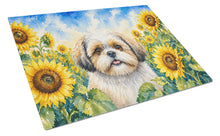 Load image into Gallery viewer, Shih Tzu in Sunflowers Cutting Board Tempered Glass Kitchen Cutting Surface, Heat Resistant Chopping Board with Non-Slip Feet, Decorative Food Prep &amp; Serving