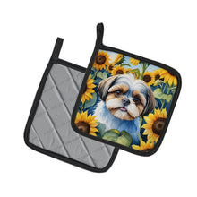 Load image into Gallery viewer, Shih Tzu in Sunflowers Pot Holders - Set of 2 Decorative Kitchen Helpers | Made in the USA