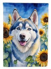 Load image into Gallery viewer, Siberian Husky in Sunflowers House Flag