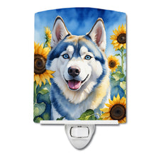Load image into Gallery viewer, Siberian Husky in Sunflowers Ceramic Night Light
