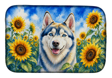 Load image into Gallery viewer, Siberian Husky in Sunflowers Dish Drying Mat Absorbent Dish Drying Mat Pad for Kitchen Counter Dish Drainer Mat for Countertop, 14 x 21", Multicolor