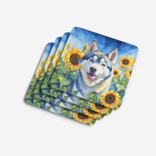 Load image into Gallery viewer, Siberian Husky in Sunflowers Coasters - Set of 4 Lightweight Foam, Absorbent Drink Coasters