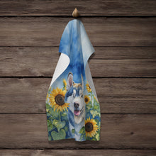 Load image into Gallery viewer, Siberian Husky in Sunflowers Kitchen Towel