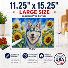 Load image into Gallery viewer, Siberian Husky in Sunflowers Cutting Board Tempered Glass Kitchen Cutting Surface, Heat Resistant Chopping Board with Non-Slip Feet, Decorative Food Prep &amp; Serving