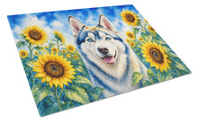 Load image into Gallery viewer, Siberian Husky in Sunflowers Cutting Board Tempered Glass Kitchen Cutting Surface, Heat Resistant Chopping Board with Non-Slip Feet, Decorative Food Prep &amp; Serving