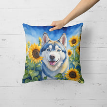 Load image into Gallery viewer, Siberian Husky in Sunflowers Throw Pillow