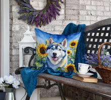 Load image into Gallery viewer, Siberian Husky in Sunflowers Throw Pillow