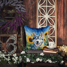 Load image into Gallery viewer, Siberian Husky in Sunflowers Throw Pillow