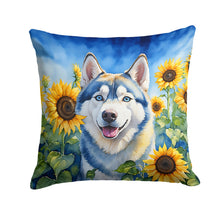 Load image into Gallery viewer, Siberian Husky in Sunflowers Throw Pillow
