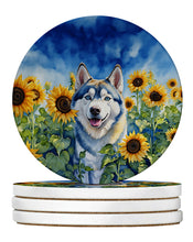 Load image into Gallery viewer, Siberian Husky in Sunflowers Large Sandstone Coasters Pack of 4