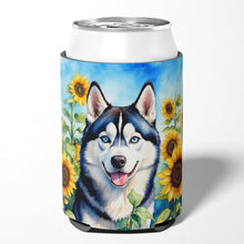 Load image into Gallery viewer, Siberian Husky in Sunflowers Can or Bottle Hugger