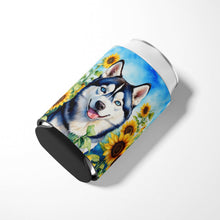 Load image into Gallery viewer, Siberian Husky in Sunflowers Can or Bottle Hugger