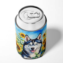 Load image into Gallery viewer, Siberian Husky in Sunflowers Can or Bottle Hugger