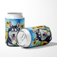 Load image into Gallery viewer, Siberian Husky in Sunflowers Can or Bottle Hugger