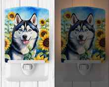 Load image into Gallery viewer, Siberian Husky in Sunflowers Ceramic Night Light
