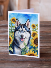 Load image into Gallery viewer, Siberian Husky in Sunflowers Greeting Cards - Blank Note Cards – 8-Pack of Artist-Designed Cards with Envelopes