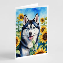 Load image into Gallery viewer, Siberian Husky in Sunflowers Greeting Cards - Blank Note Cards – 8-Pack of Artist-Designed Cards with Envelopes