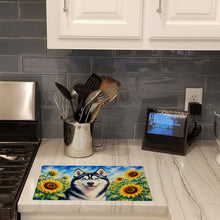 Load image into Gallery viewer, Siberian Husky in Sunflowers Cutting Board Tempered Glass Kitchen Cutting Surface, Heat Resistant Chopping Board with Non-Slip Feet, Decorative Food Prep &amp; Serving