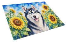 Load image into Gallery viewer, Siberian Husky in Sunflowers Cutting Board Tempered Glass Kitchen Cutting Surface, Heat Resistant Chopping Board with Non-Slip Feet, Decorative Food Prep &amp; Serving