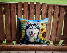 Load image into Gallery viewer, Siberian Husky in Sunflowers Throw Pillow - 14x14 Decorative Pillow – Art for Your Home &amp; Patio