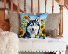 Load image into Gallery viewer, Siberian Husky in Sunflowers Throw Pillow - 14x14 Decorative Pillow – Art for Your Home &amp; Patio