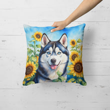 Load image into Gallery viewer, Siberian Husky in Sunflowers Throw Pillow