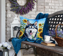 Load image into Gallery viewer, Siberian Husky in Sunflowers Throw Pillow