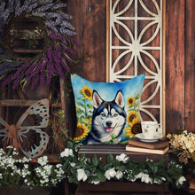 Load image into Gallery viewer, Siberian Husky in Sunflowers Throw Pillow