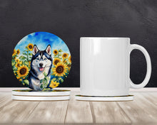 Load image into Gallery viewer, Siberian Husky in Sunflowers Large Sandstone Coasters Pack of 4