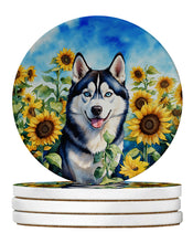 Load image into Gallery viewer, Siberian Husky in Sunflowers Large Sandstone Coasters Pack of 4