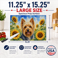 Load image into Gallery viewer, Silky Terrier in Sunflowers Cutting Board Tempered Glass Kitchen Cutting Surface, Heat Resistant Chopping Board with Non-Slip Feet, Decorative Food Prep &amp; Serving