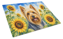 Load image into Gallery viewer, Silky Terrier in Sunflowers Cutting Board Tempered Glass Kitchen Cutting Surface, Heat Resistant Chopping Board with Non-Slip Feet, Decorative Food Prep &amp; Serving