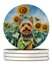 Load image into Gallery viewer, Silky Terrier in Sunflowers Large Sandstone Coasters Pack of 4