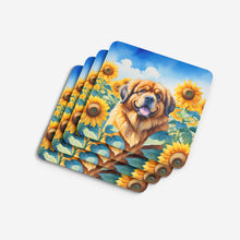 Load image into Gallery viewer, Tibetan Mastiff in Sunflowers Coasters - Set of 4 Lightweight Foam, Absorbent Drink Coasters