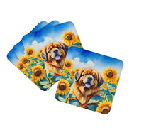 Load image into Gallery viewer, Tibetan Mastiff in Sunflowers Coasters - Set of 4 Lightweight Foam, Absorbent Drink Coasters
