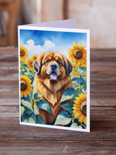 Load image into Gallery viewer, Tibetan Mastiff in Sunflowers Greeting Cards - Blank Note Cards – 8-Pack of Artist-Designed Cards with Envelopes