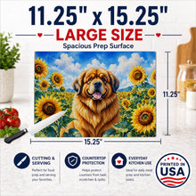 Load image into Gallery viewer, Tibetan Mastiff in Sunflowers Cutting Board Tempered Glass Kitchen Cutting Surface, Heat Resistant Chopping Board with Non-Slip Feet, Decorative Food Prep &amp; Serving